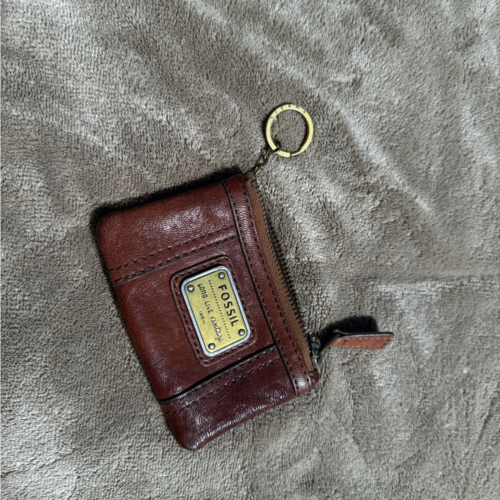 Fossil Dark Brown Leather Pouch with Gold Keyring